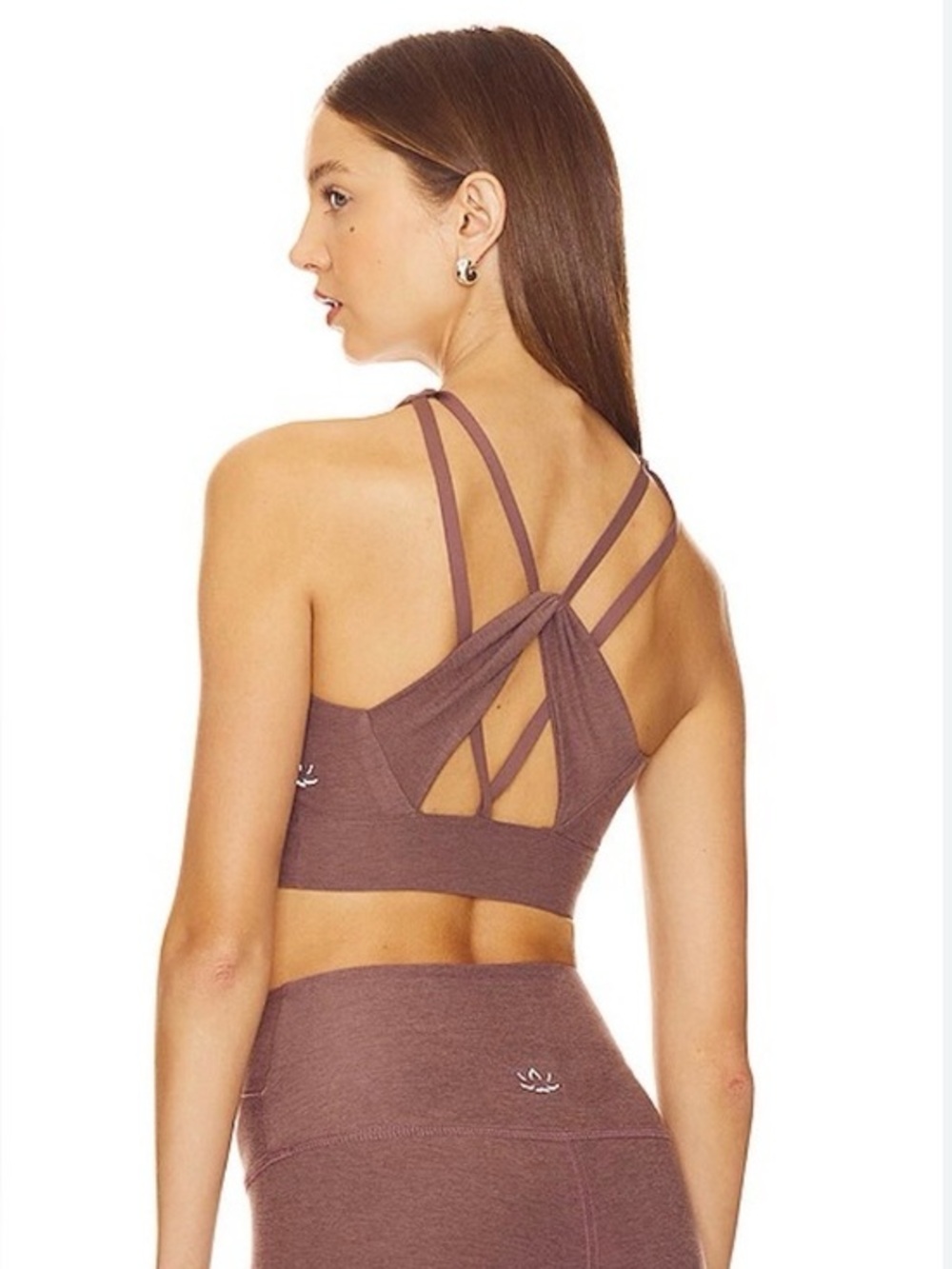 Beyond Yoga Women's Bow-Back Truffle Brown Longline Sports Bra